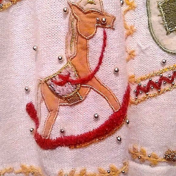 Basic additions holiday medium cream long sleeved Christmas sweater embellished - Picture 7 of 9